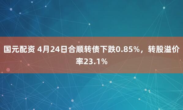 国元配资 4月24日合顺转债下跌0.85%，转股溢价率23.1%